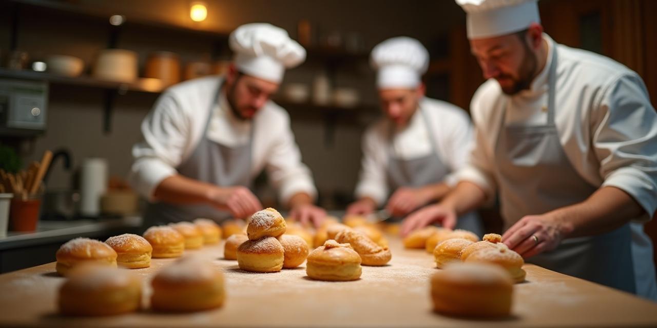 Atelier de cuisine en cours avec un chef guidant les participants dans la préparation de pâtisseries françaises