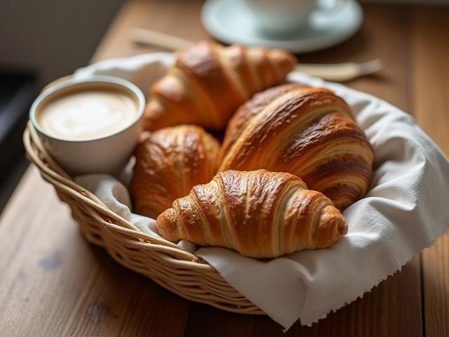 Viennoiseries fraîches et boisson chaude
